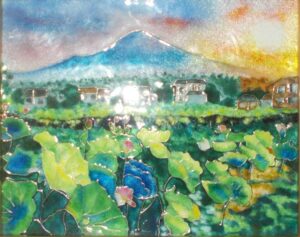 早朝の蓮畑と富士山／渡邊洋子